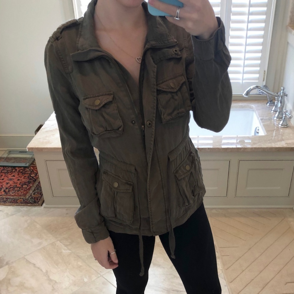 Olive green zip up Maison Jules jacket - Picture 3 of 5